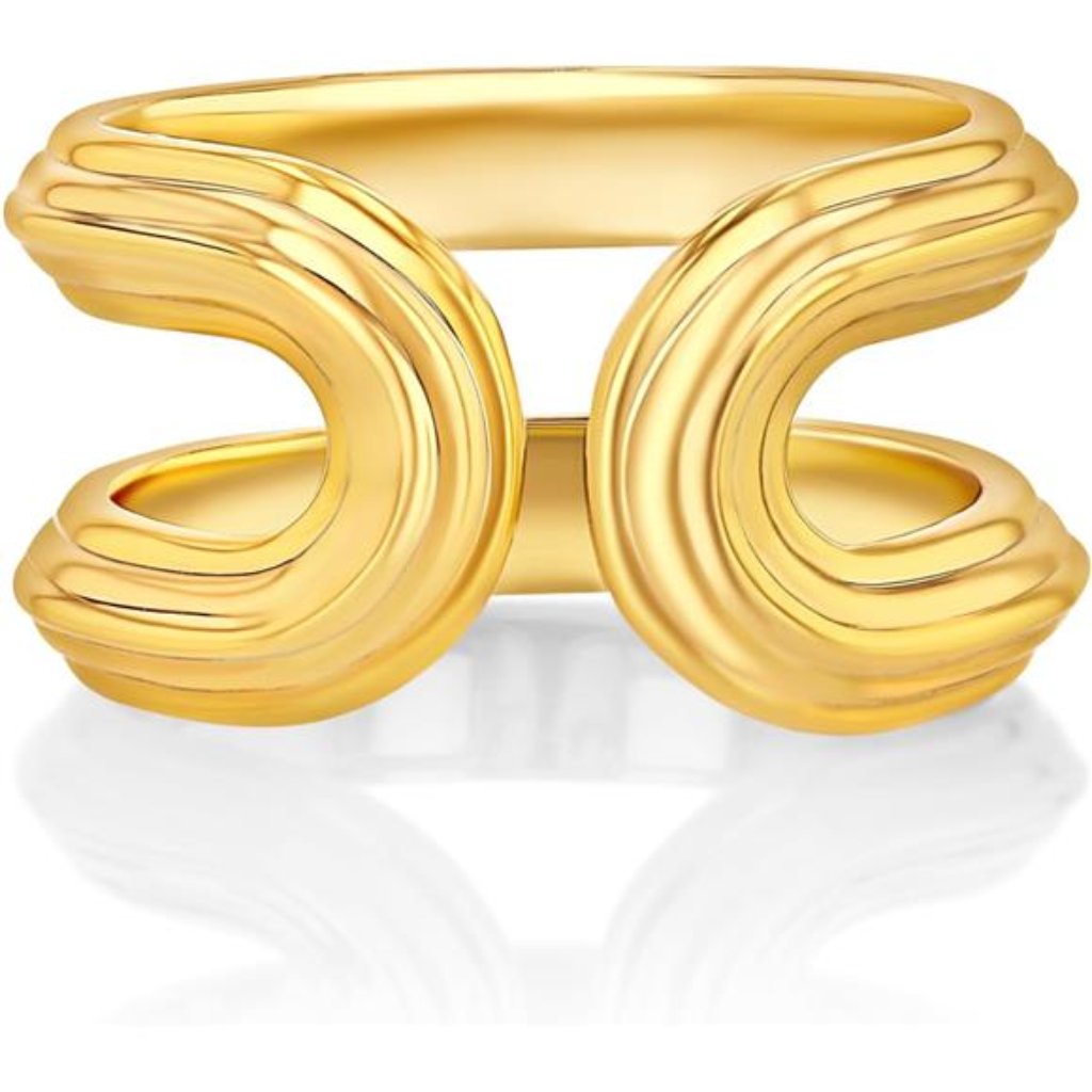 Gold Large Chunky Ribbed Textured Oval Open Ring For Women